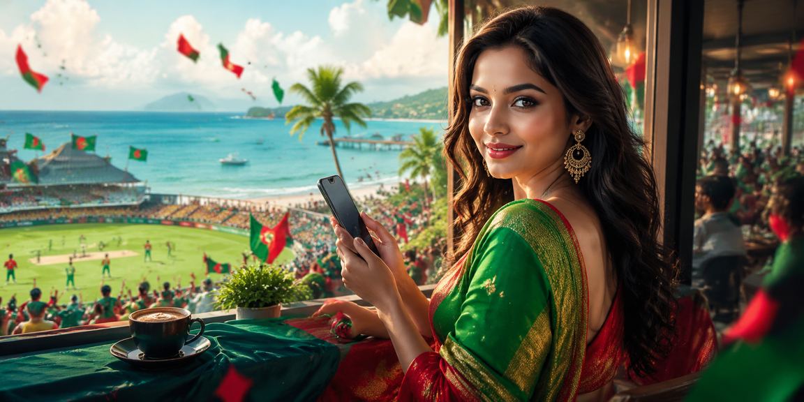 সেন্ট মার্টিন দ্বীপে সাড়ি পরা মহিলা মোবাইলে pb20a ক্রিকেট বেট করছেন